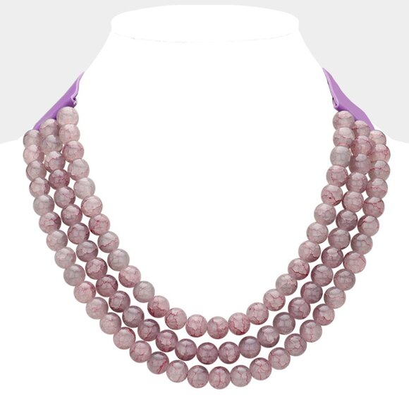 NEW Designer Inspo Beaded 3-Strand Bauble Bib Magentic Necklace in Mauve Purple - Picture 4 of 8